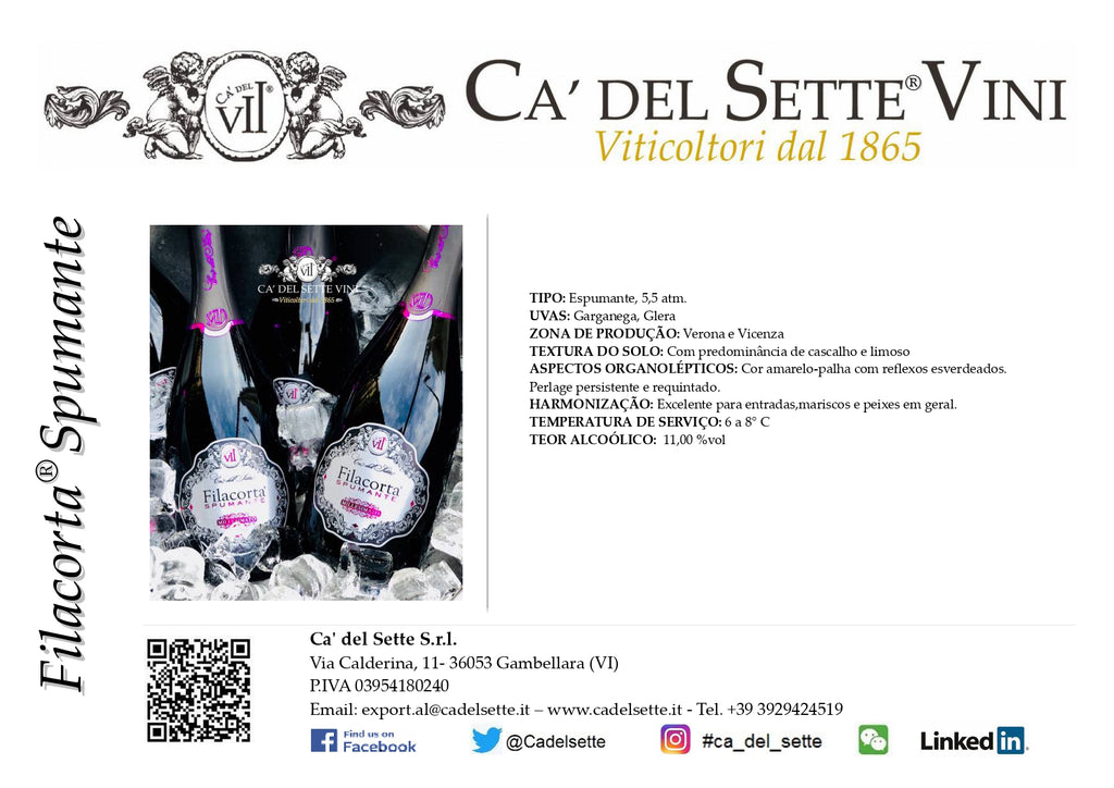 Filacorta Extra Dry 2022 - Espumante - Espumante italiano Ca' del Sette da região de Veneto, garrafa 750ml