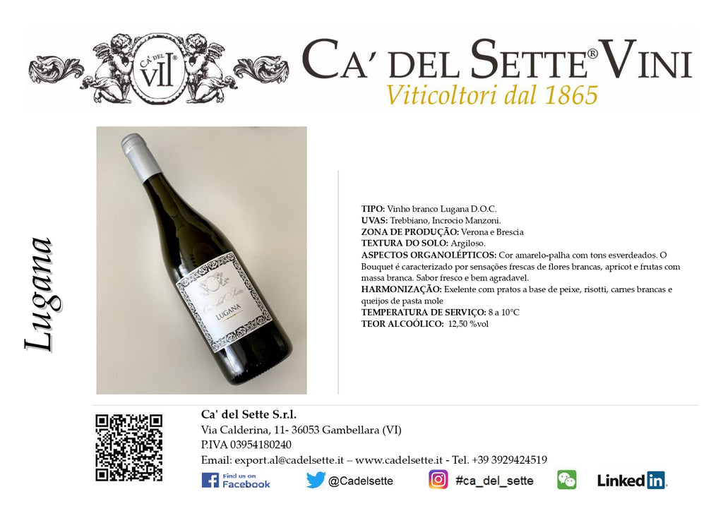 Lugana 2025 - Vinho Branco - Vinho Branco italiano Ca' del Sette da região de Veneto, garrafa 750ml