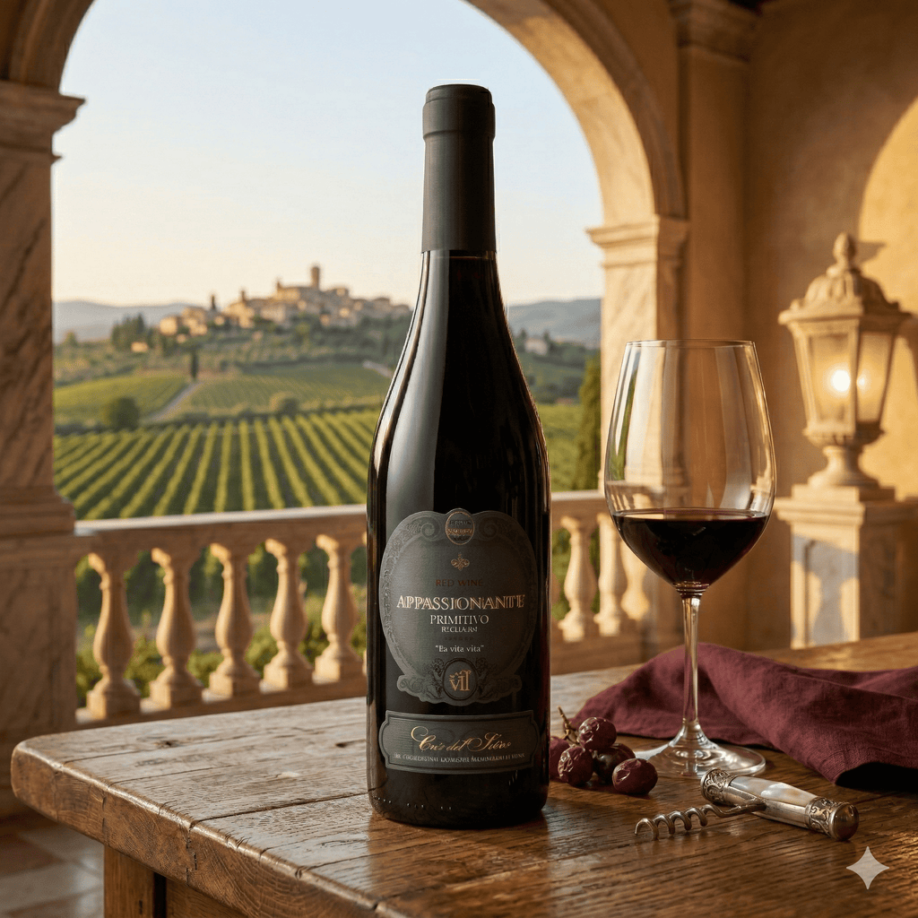 Appassionante Primitivo 2020 - Vinho Tinto - Vinho Tinto italiano servido em taça, ideal para harmonização