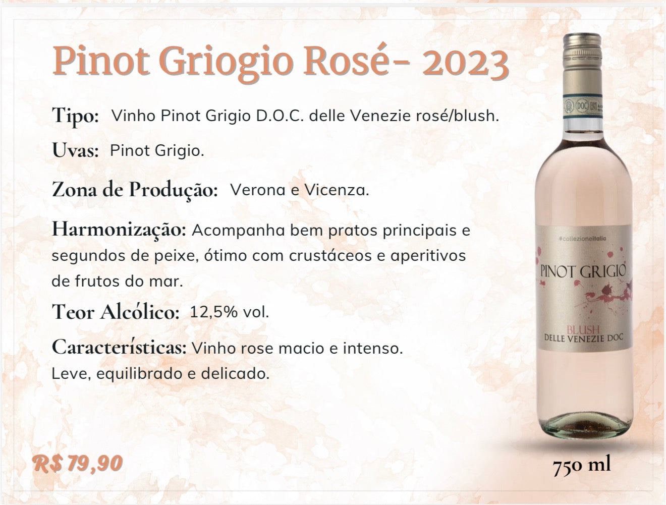 Pinot Grigio 2024 - Vinho Rose Italiano Ca del Sette 750ml - Eurobras Vinhos